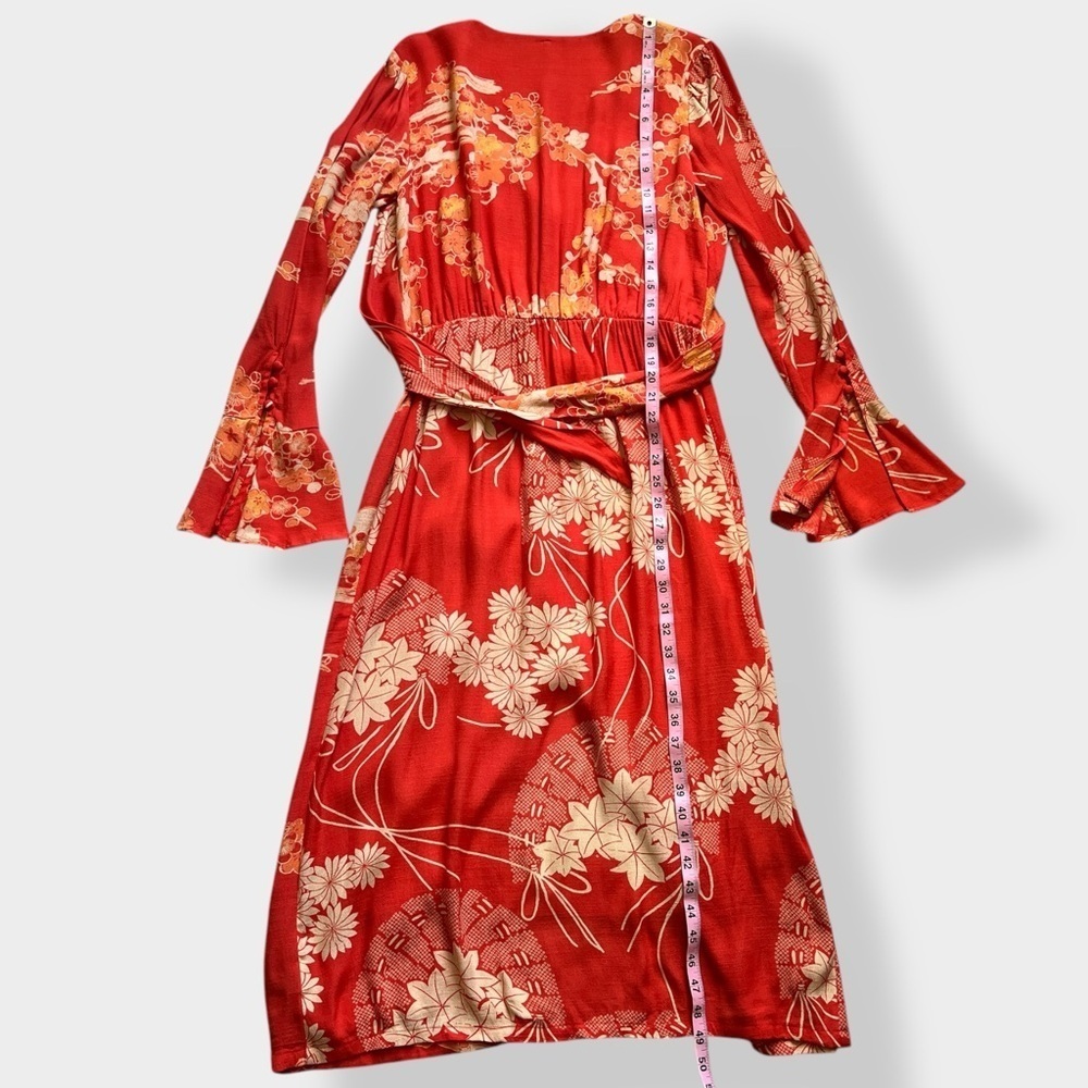 Free People Orange Midi Tie Back Dress Resort Boho Retro Style Floral dress S - Picture 10 of 11